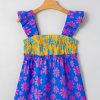 Women's Blue Floral Colorblock Flutter Straps Flowy Tank Top for Summer - Image 3