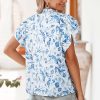 Women's Sky Blue Floral Print Ruffled Short Sleeve Blouse – Stylish Summer Top - Image 2