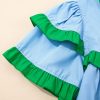 Women's Mist Blue Contrast Notched Neck Blouse with Frilly Detail and Short Sleeves - Image 8