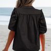 Women's Black Frilly Puff Sleeve Collared Shirt - Trendy and Elegant - Image 2