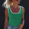 Women's Dark Green Lightweight Ribbed Knit Sweater Vest with Contrast Trim - Image 14
