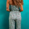 Women's Green Bohemian Floral Ruffle Bottom Spaghetti Strap Jumpsuit for Summer - Image 2