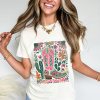 Women's White Western Boot Flower Print Crew Neck Loose Tee - Image 5