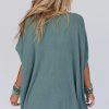 Women's Moonlight Jade Oversized Ribbed Knit V Neck Dolman Short Sleeve Top - Image 3