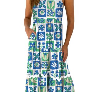 Women's Multicolour Floral Maxi Sundress with Playful Ricrac Trim
