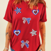 Women's Red American Flag Sequined Graphic Tee - Patriotic Round Neck T-Shirt - Image 6