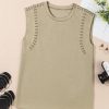 Women's Sage Green Studded Cap Sleeve Round Neck T-Shirt - Fashionable Casual Tee - Image 2