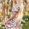 Women's Green Floral Print Zipper Ruffled Short Sleeve High Waist Mini Dress - Image 3
