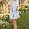 Women's Sky Blue Stripe Floral Ruffle Mini Dress with Belt - Image 9