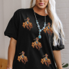Women's Black Western Horse Patched Crew Neck Graphic T-Shirt for Casual Wear - Image 7