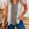 Women's White Boho Pattern V Neck Blouse with Tiered Ruffled Sleeves - Image 5