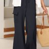 Women's Black Drawstring Frilled Waist Wide Leg Utility Trousers with Cargo Pockets - Image 6