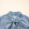 Women's Real Teal Bowknot Neck Sleeveless Ruffled Chambray Mini Dress - Image 7