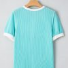 Women's Turquoise Corded Colorblock Henley T-Shirt with Buttons - Image 3