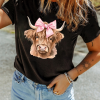 Unisex Black Cow Head Graphic T-Shirt with Bow Detail - Western Fashion Style - Image 8