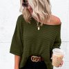 Women's Green Textured Knit Drop Shoulder Short Sleeve Sweater - Casual and Stylish - Image 3