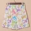 Women's White Bow Print Pull-On Casual Shorts with Elastic Waist - Image 5