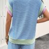 Women's Beau Blue Corded Knit Color Block Round Neck Cap Sleeve 2-Piece Short Set - Image 2