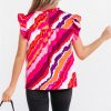 Women's Rose Abstract Print Shirred Yoke Ruffled Blouse - Lightweight Casual Top - Image 2