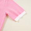 Women's Bonbon Colorblock Short Sleeve Sweater with Bow Applique and V-Shape Cut Back - Image 12
