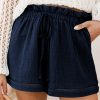Women's Blue Cotton Gauze Paperbag Shorts with Drawstring and Pockets - Image 2