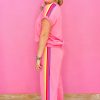 Women's Bonbon Color Contrast Crewneck T-Shirt and Wide Leg High Waist Pants Set - Image 2