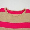 Women's Pink Stripe Colorblock Short Sleeve Lightweight Sweater - Image 9