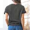 Women's Carbon Grey Corded Knit Color Block Crew Neck T-Shirt with Pocket - Image 2