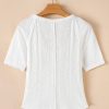 Women's White Textured Half Sleeve Shirt with Snap Button and Drawstring Tie Neck - Image 11