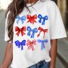 Women's White USA Inspire Bow Print Crewneck Tee - Perfect for Independence Day - Image 5