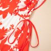 Elegant Red Floral Print Trimmed V Neck Ruffle Sleeve Long Dress for Women - Image 9