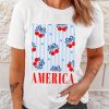 Women's White Bow Cherry AMERICA Graphic Crewneck T-Shirt - Patriotic Casual Tee - Image 7