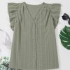 Elegant Laurel Green Flutter Sleeve Lace V Neck Shirt for Women - Image 10