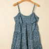 Women's Blue Floral Print Spaghetti Strap Knot Detail High Waist Flared Mini Dress - Image 8
