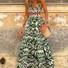 Women's Green Western Aztec Shirred Sleeveless Maxi Dress - Trendy Boho Style - Image 11