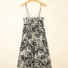 Women's Khaki Tropical Palm Print Wrapped V Neck Spaghetti Straps Tiered Midi Dress - Image 8
