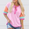 Women's Pink Solid Color Half Sleeve Button Henley Top - Casual & Stylish - Image 5