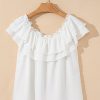 Women's White Off Shoulder Ruffle Knotted Detail Swiss Dot Blouse - Image 8