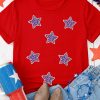Women's Red July 4th Sequin Star Graphic T-Shirt for Independence Day - Image 2