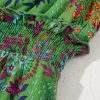 Women's Vibrant Green Floral Tie Split Neck Ruffled Tiered Short Dress - Image 11