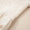 Women's Beige Embroidered Flower Smocked Bust A-Line Dress with Half Puff Sleeves - Image 11