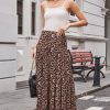Women's Brown Leopard Floral Reversible Ruffle Hem Maxi Skirt - Elegant & Versatile - Image 17