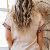 Women's Jet Stream Leopard Patchwork Corded Knit Crew Neck T-Shirt - Trendy Casual Top - Image 2