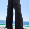 Women's Black Drawstring Frilled Waist Wide Leg Utility Trousers with Cargo Pockets - Image 10