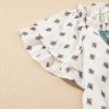 Women's White Boho Pattern V Neck Blouse with Tiered Ruffled Sleeves - Image 11