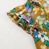 Women's Yellow Floral Print V Neck Top with Tiered Flutter Sleeves - Image 13