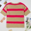 Women's Pink Stripe Colorblock Short Sleeve Lightweight Sweater - Image 7