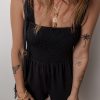 Women's Black Smocked Bust Textured Knit Sleeveless Romper - Flattering A-Line Silhouette - Image 3