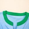 Women's Mist Blue Contrast Notched Neck Blouse with Frilly Detail and Short Sleeves - Image 7