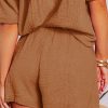 Women's Chestnut Crinkle Textured Polo Shirt and High Waist Shorts Set - Image 3